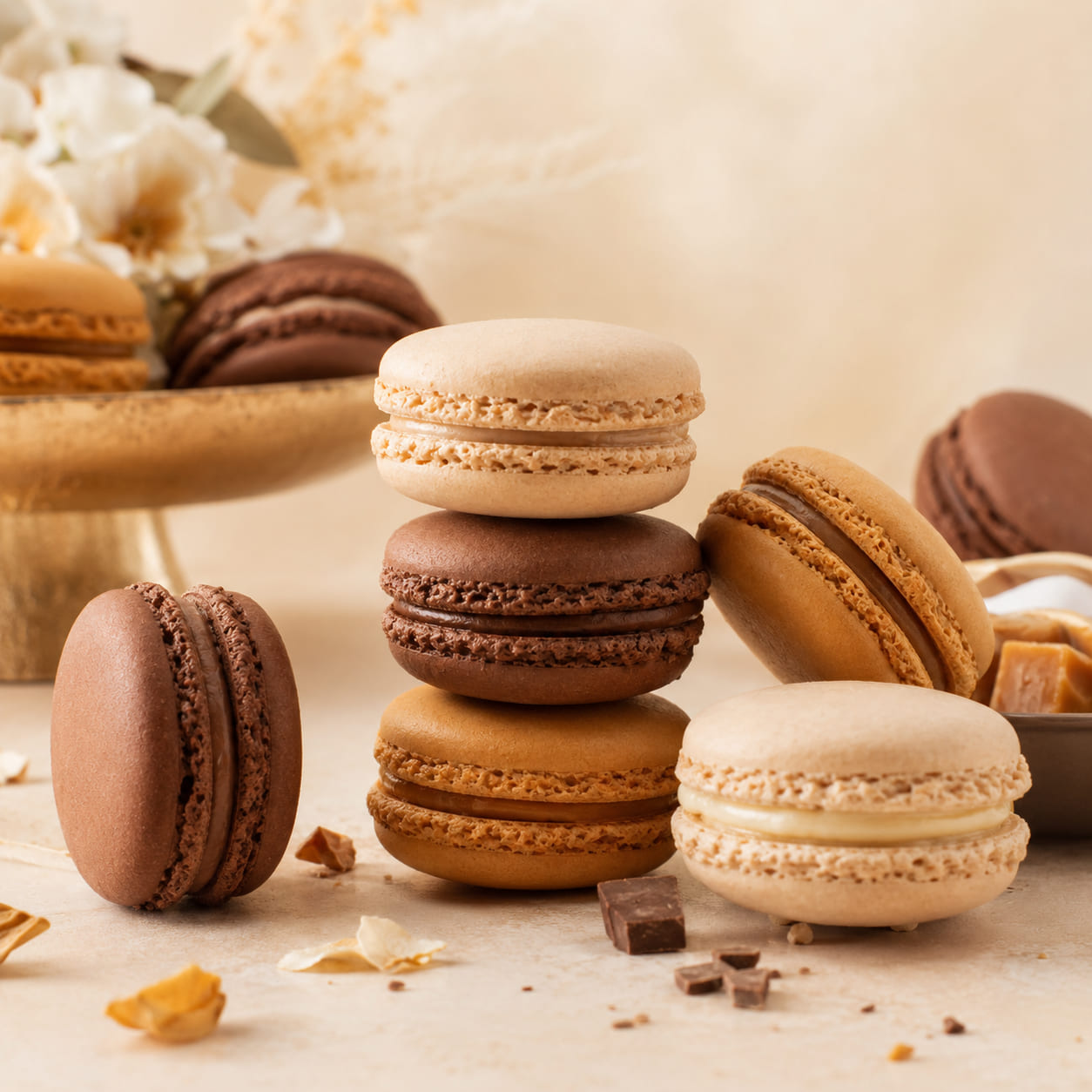 Chocolate and vanilla macarons